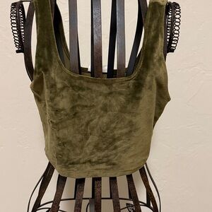 Double Zero Olive Green Velvet Crop Top
